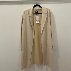 Women's Zara Cream Suede Trench Pea Coat